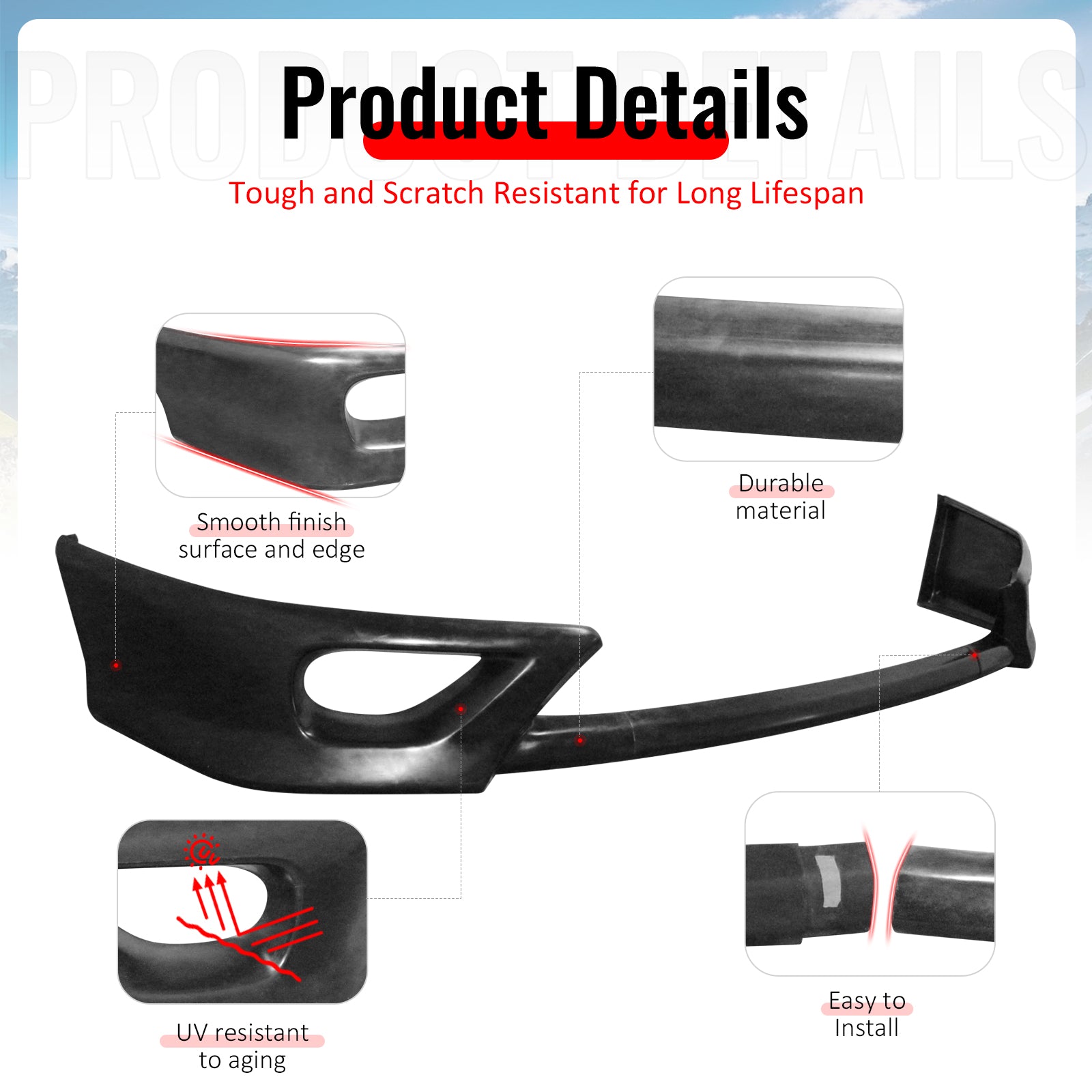 Fits 06-08 Honda Civic Coupe Front Bumper Lip Spoiler Splitter Chin PU 3PCS