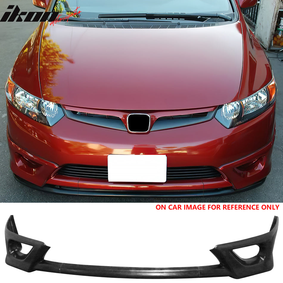 2006-2008 Honda Civic Coupe 2-Door 3PCS Front Lower Bumper Lip Air Dam Chin Spoiler Splitter Unpainted Black Polyurethane PU