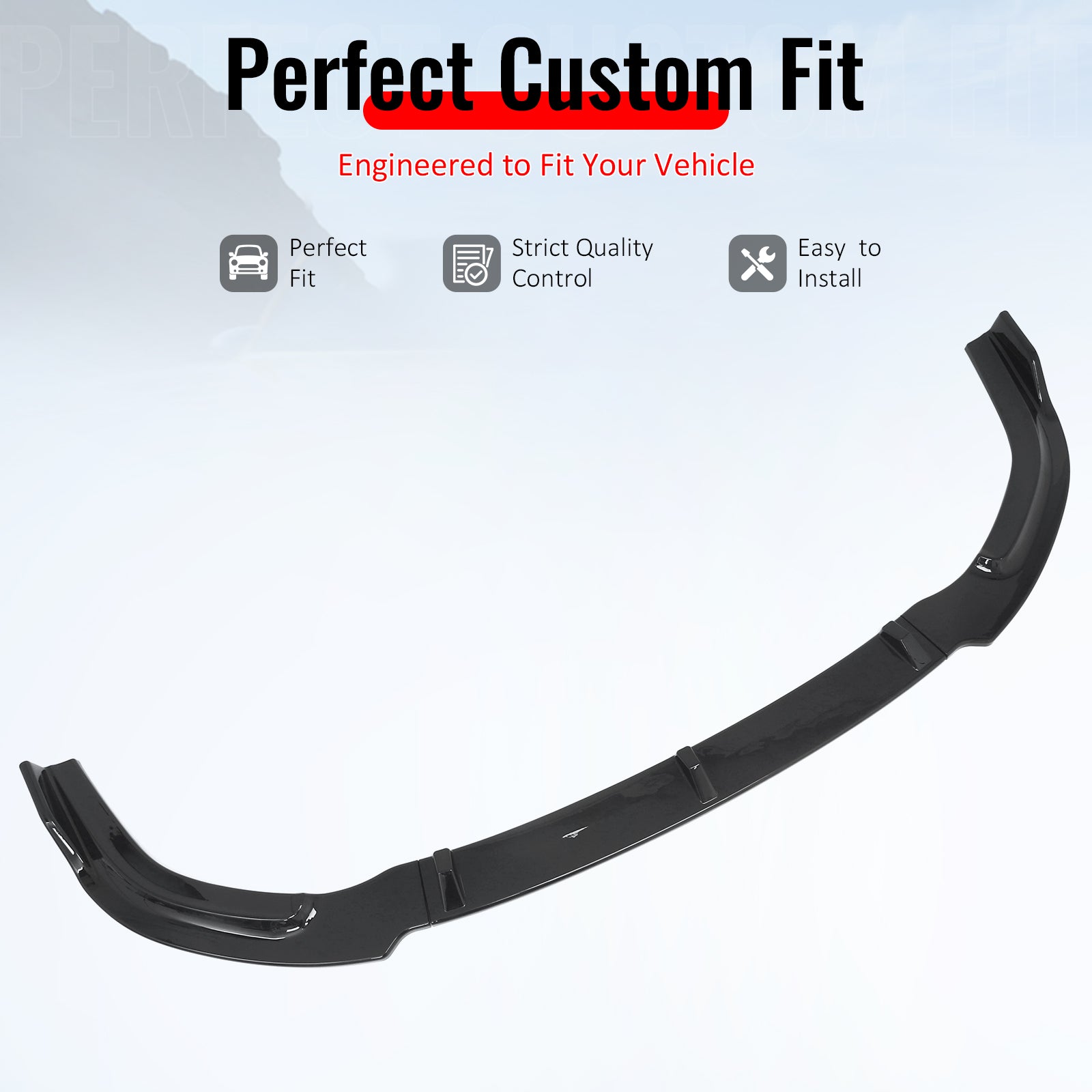 IKON MOTORSPORTS Front Bumper Lip, Compatible with 2006-2008 Honda Civic Sedan, Gloss Black PP GT Style Air Dam Chin Spoiler Protector Splitter 3PCS