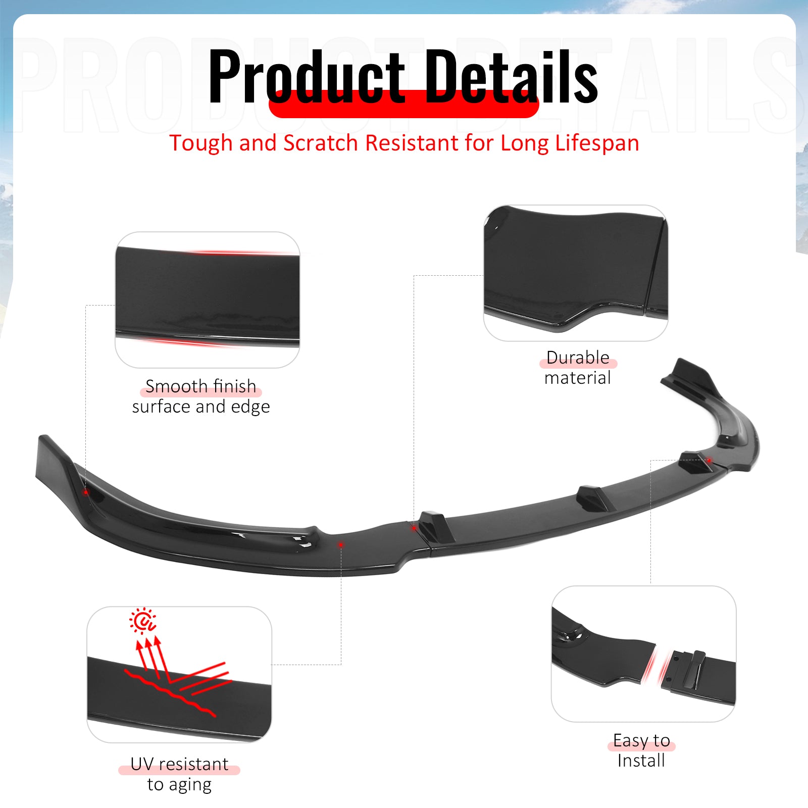 For 06-08 Honda Civic Sedan GT Style Front Bumper Lip Spoiler Gloss Black PP 3PC