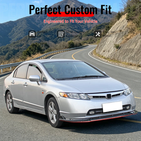 IKON MOTORSPORTS Front Bumper Lip, Compatible with 2006-2008 Honda Civic Sedan 4-Door, IKON Style Carbon Fiber Print PP Air Dam Chin Spoiler Protector Splitter 3PCS