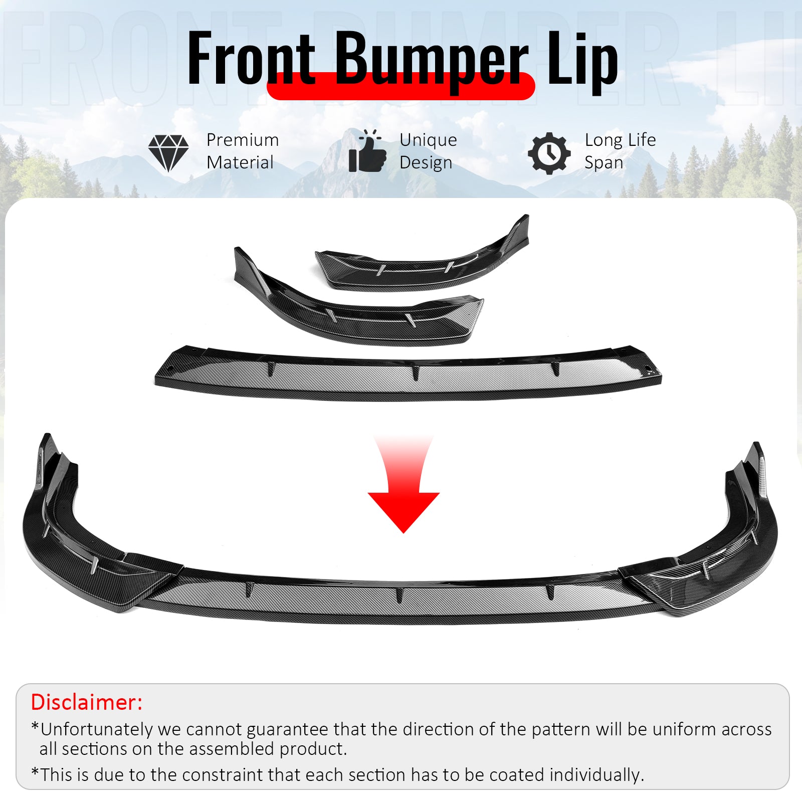 Fits 06-08 Honda Civic Sedan IKON Style Front Bumper Lip Carbon Fiber Print 3PCS