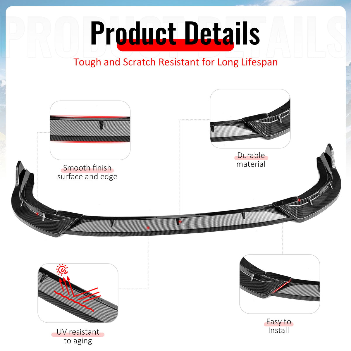 Fits 06-08 Honda Civic Sedan IKON Style Front Bumper Lip Carbon Fiber Print 3PCS