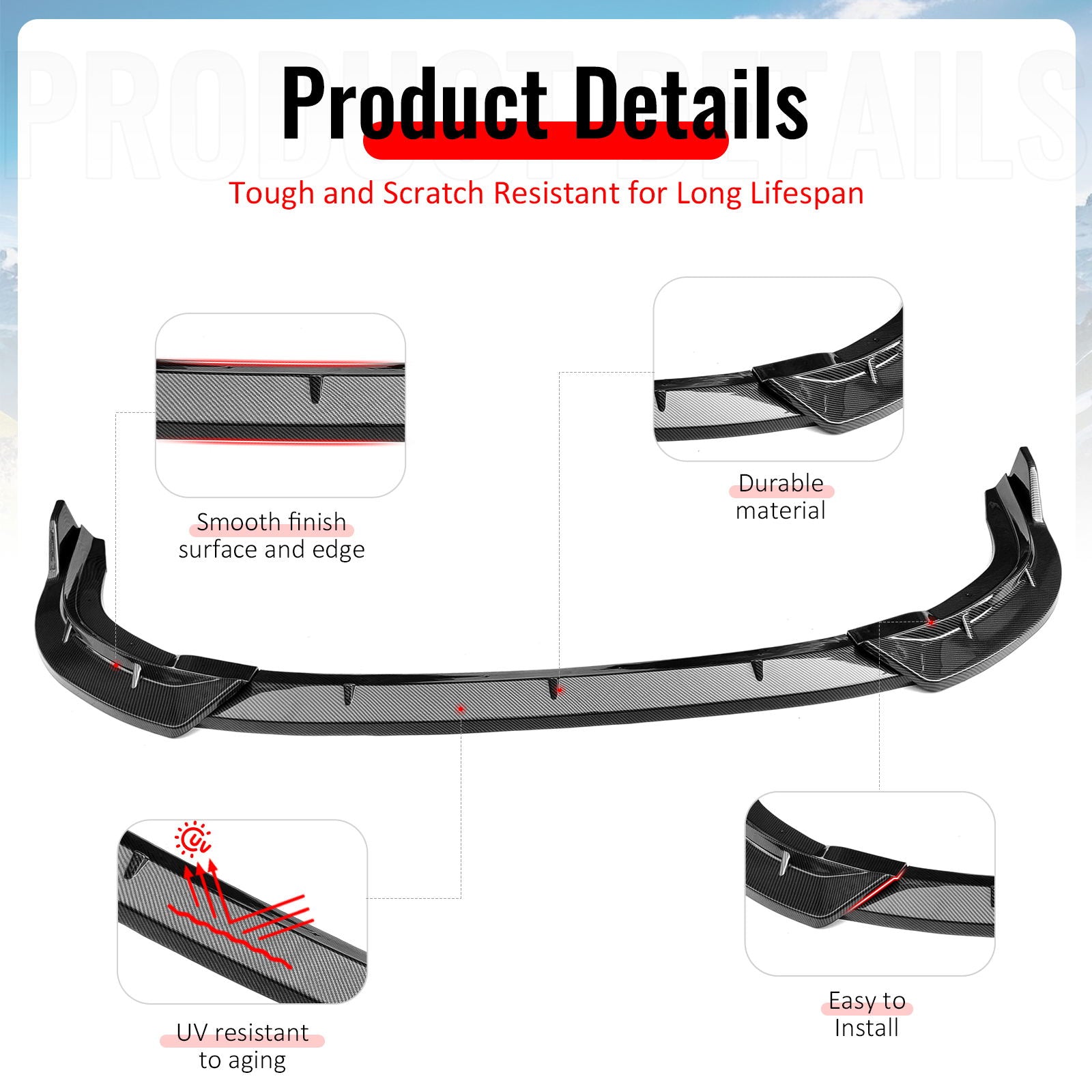 Fits 06-08 Honda Civic Sedan IKON Style Front Bumper Lip Carbon Fiber Print 3PCS
