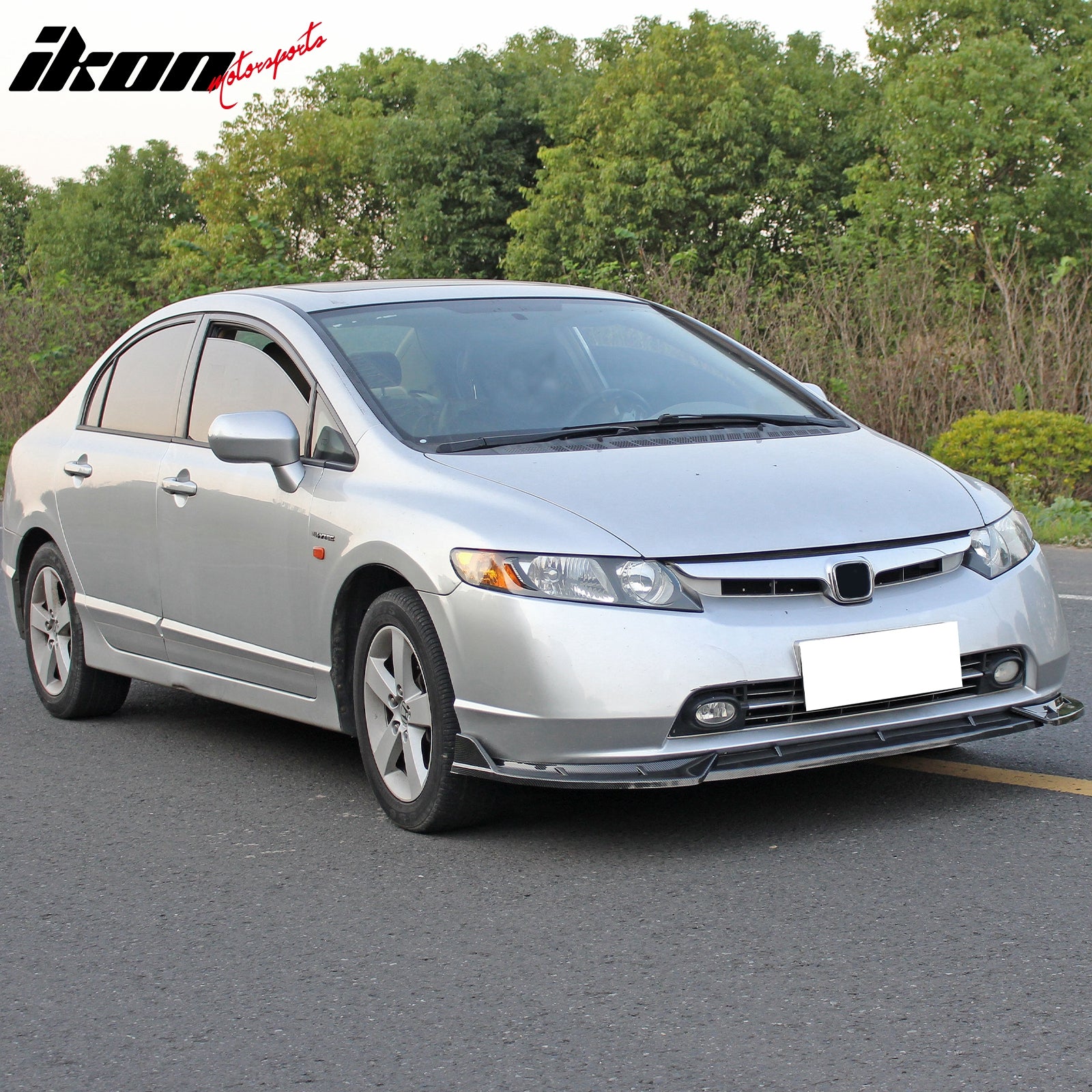 Fits 06-08 Honda Civic Sedan IKON Style Front Bumper Lip Carbon Fiber Print 3PCS