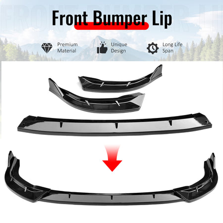Fits 06-08 Honda Civic Sedan IKON Style Front Bumper Lip Spoiler Gloss Black 3PC
