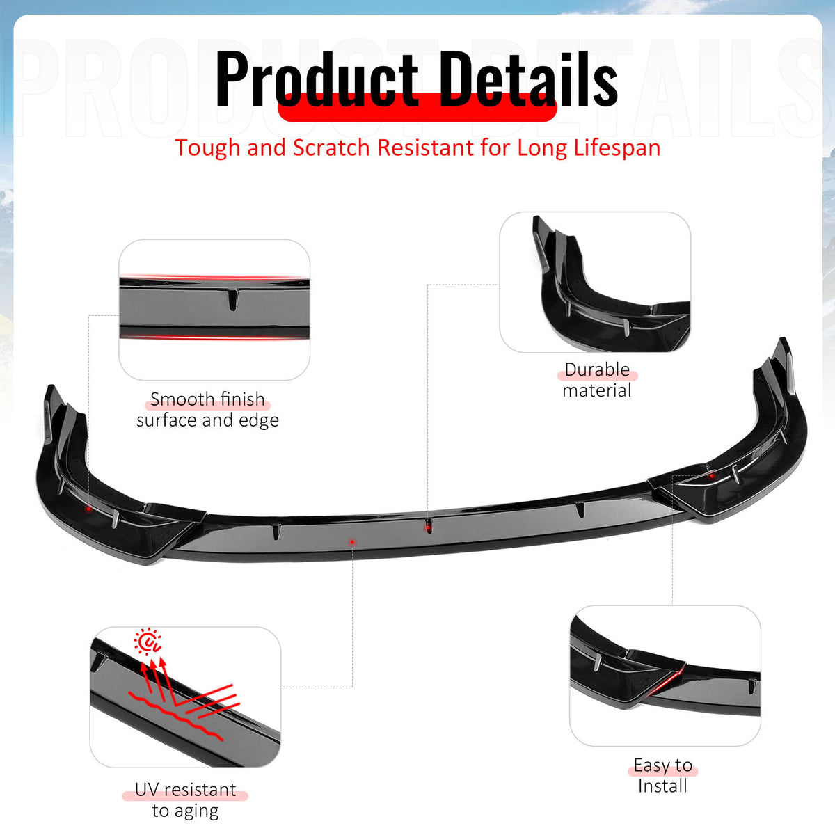 Fits 06-08 Honda Civic Sedan IKON Style Front Bumper Lip Spoiler Gloss Black 3PC