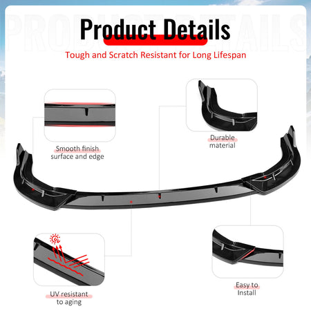 Fits 06-08 Honda Civic Sedan IKON Style Front Bumper Lip Spoiler Gloss Black 3PC