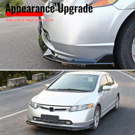 Fits 06-08 Honda Civic Sedan IKON Style Front Bumper Lip Spoiler Gloss Black 3PC