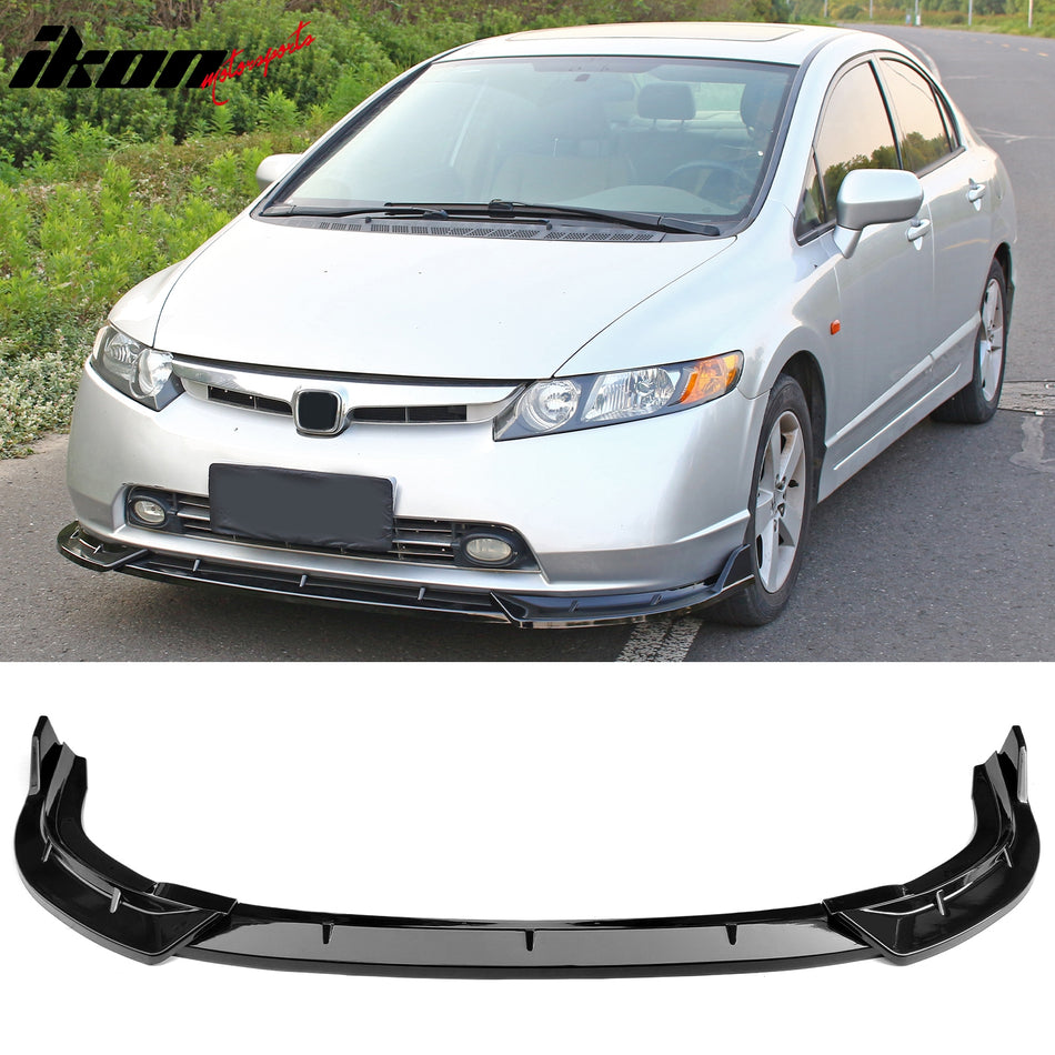 2006-2008 Honda Civic Sedan IKON Style Front Bumper Lip Spoiler Gloss Black PP 3PCS