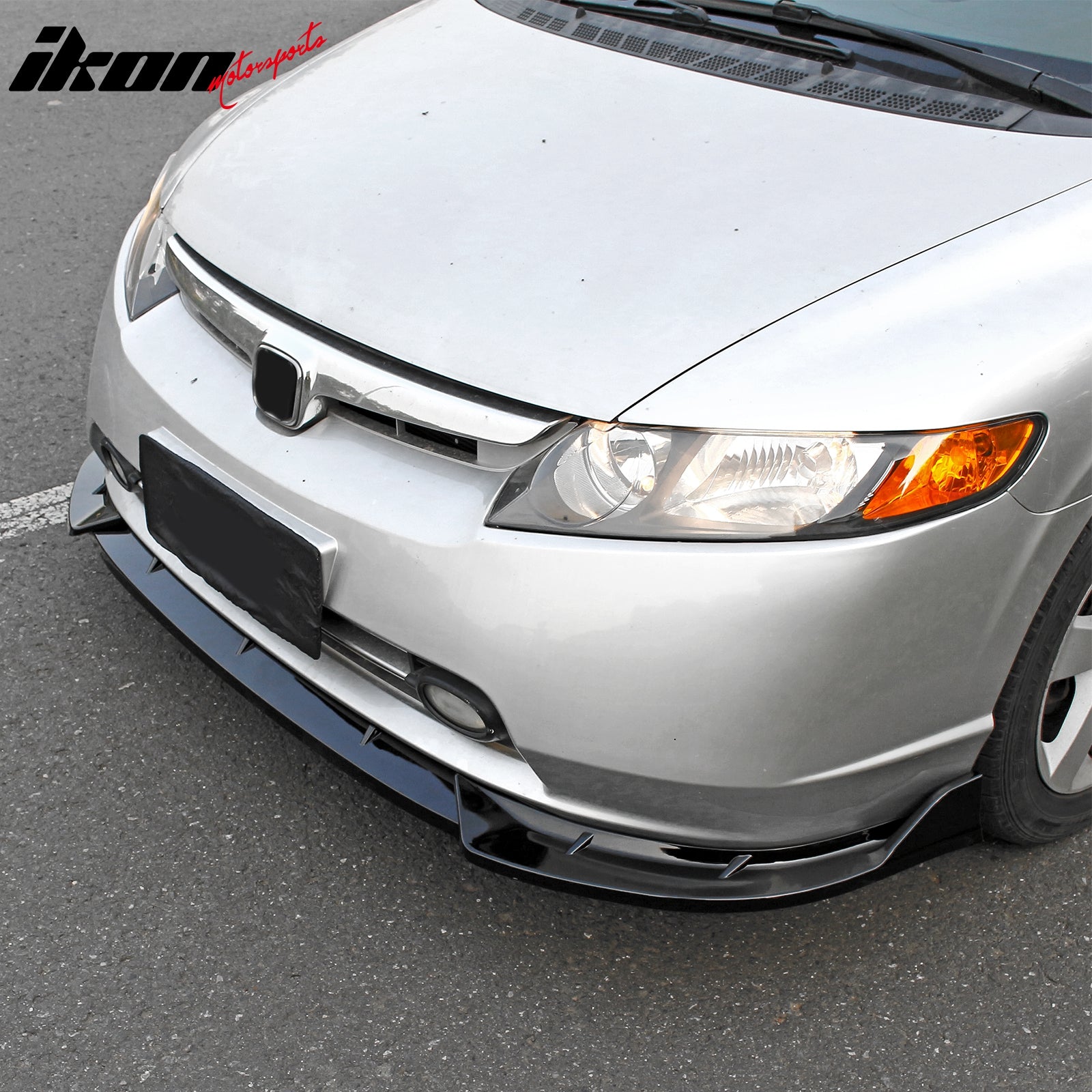 Fits 06-08 Honda Civic Sedan IKON Style Front Bumper Lip Spoiler Gloss Black 3PC
