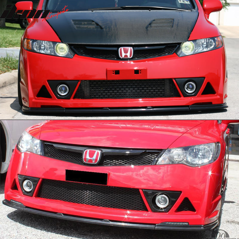 Front Bumper Lip Compatible With 2006-2011 Honda Civic, Black ABS Front Lip Finisher by IKON MOTORSPORTS, 2007 2008 2009 2010