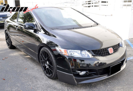 Front Bumper Lip Compatible With 2009-2011 Honda Civic, P1 Style Unpainted Black PU Urethane 2dr Coupe Air Dam Chin by IKON MOTORSPORTS, 2010