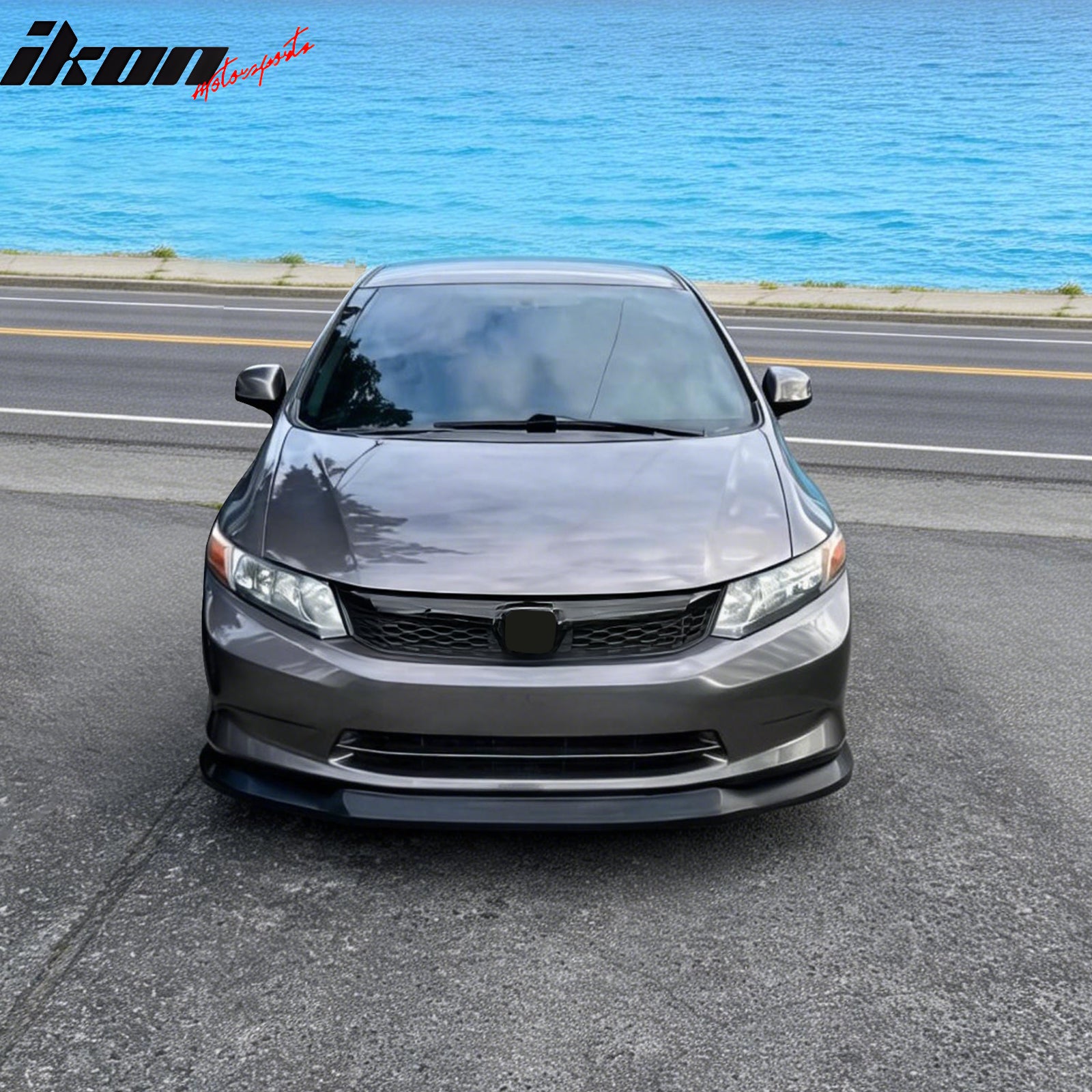 Fit 12 Honda Civic 4-Door Sedan Unpainted Black Front Bumper Lip PU (USDM Model)