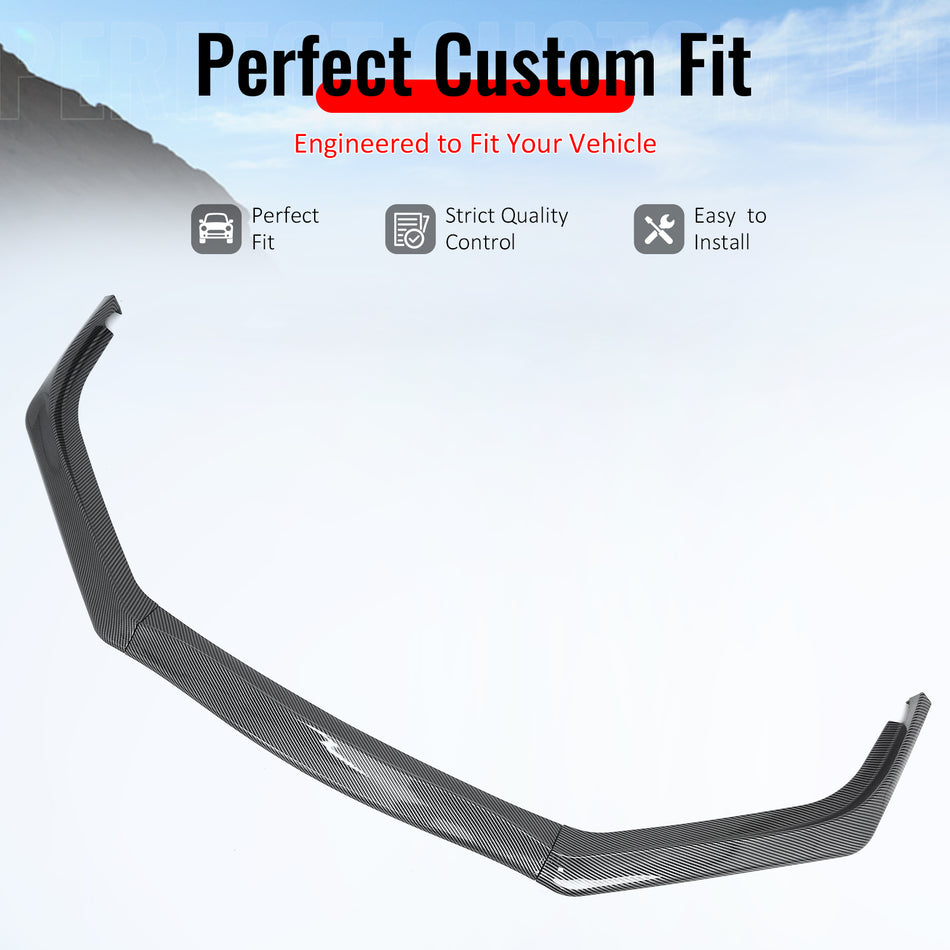 IKON MOTORSPORTS Front Bumper Lip, Compatible with 2013-2015 Honda Civic Sedan, Carbon Fiber Print PP GT Style Air Dam Chin Spoiler Protector Splitter 3PCS