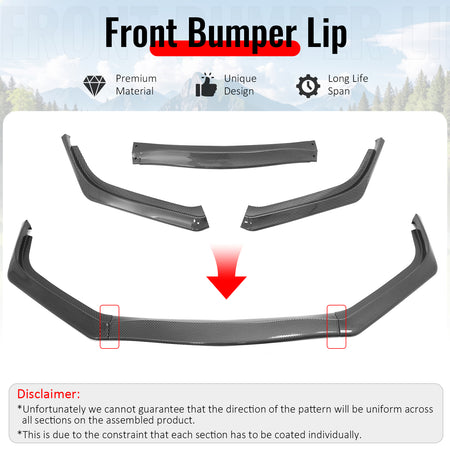 For 13-15 Honda Civic Sedan GT Style Front Bumper Lip Carbon Fiber Print PP 3PCS