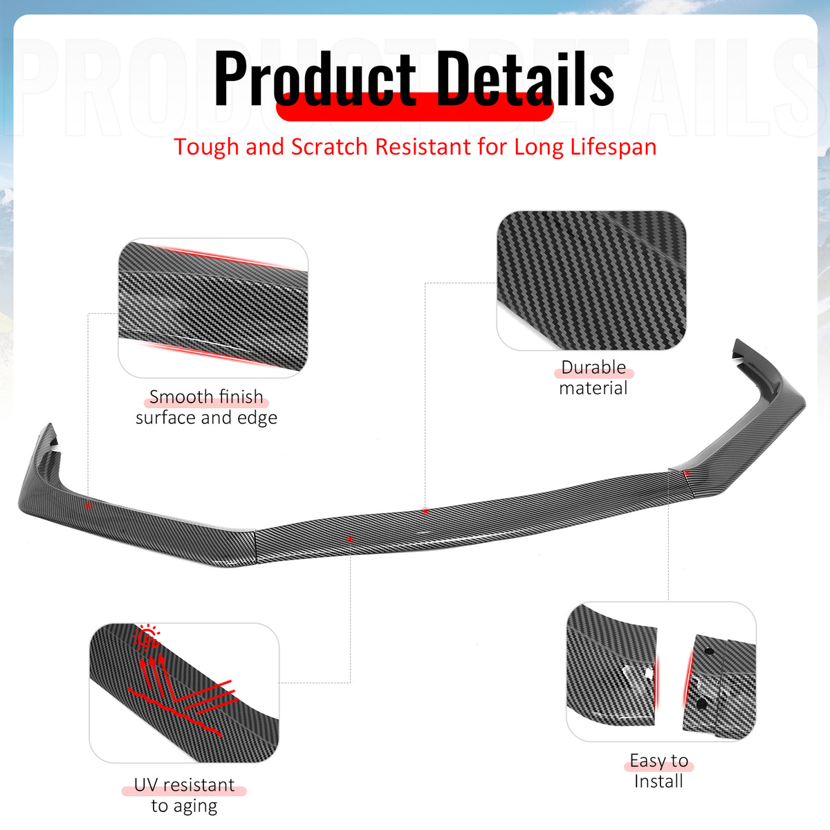 For 13-15 Honda Civic Sedan GT Style Front Bumper Lip Carbon Fiber Print PP 3PCS