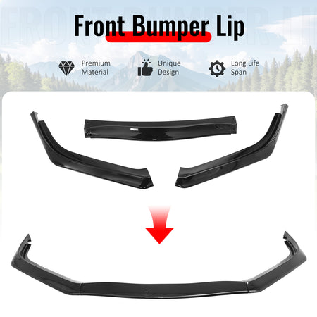For 13-15 Honda Civic Sedan GT Style Front Bumper Lip Spoiler Gloss Black PP 3PC