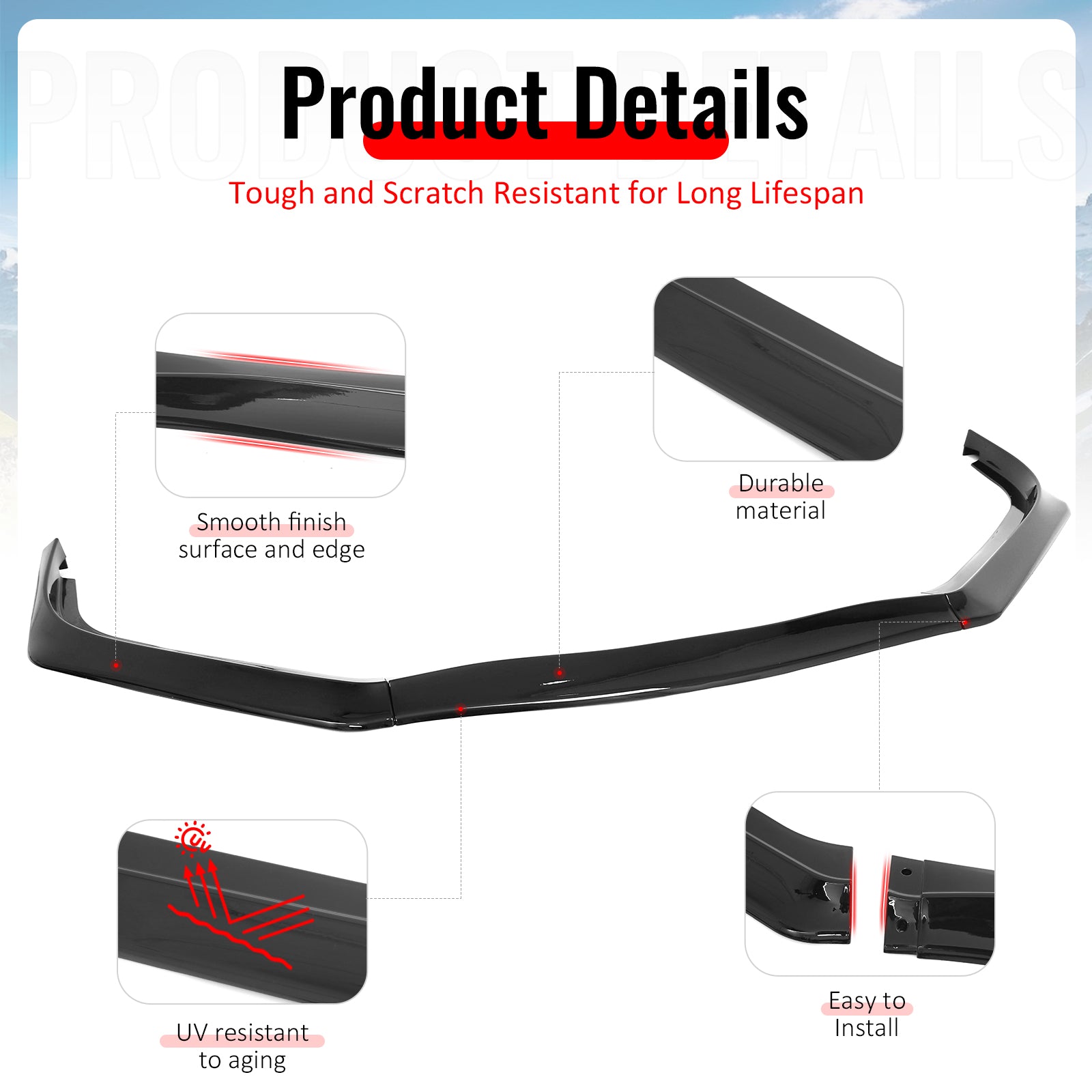 For 13-15 Honda Civic Sedan GT Style Front Bumper Lip Spoiler Gloss Black PP 3PC