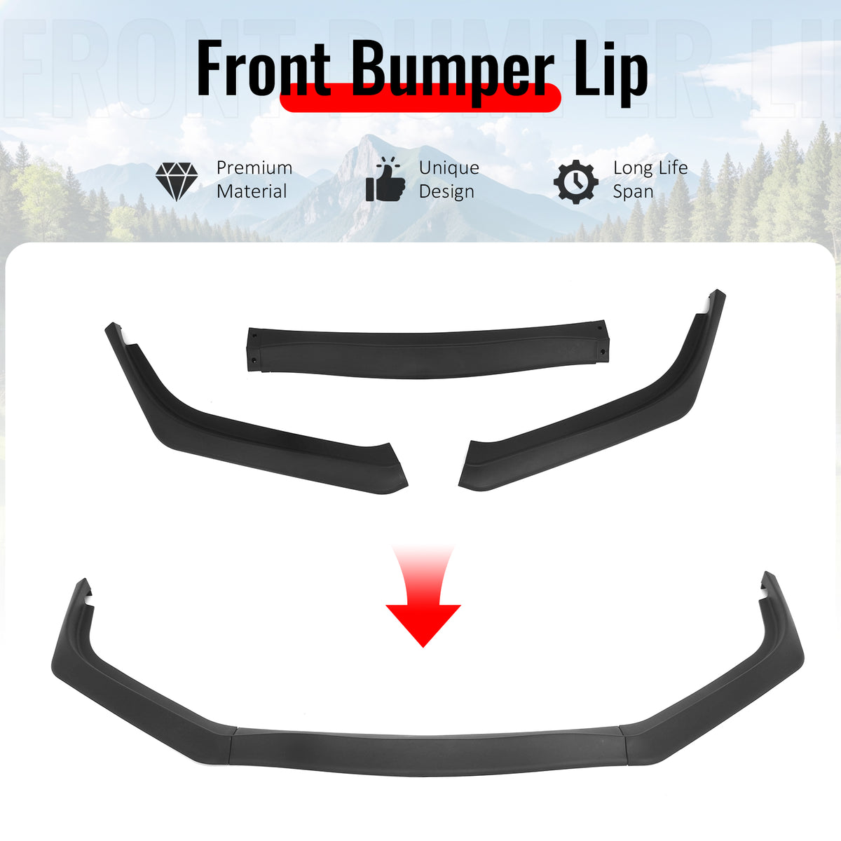 For 13-15 Honda Civic Sedan GT Style Front Bumper Lip Spoiler Matte Black PP 3PC