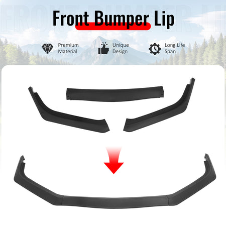 For 13-15 Honda Civic Sedan GT Style Front Bumper Lip Spoiler Matte Black PP 3PC