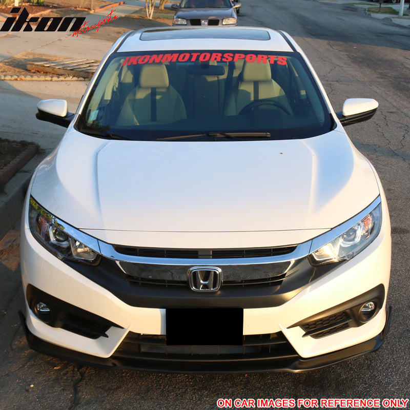 Pre-Painted Front Bumper Lip Compatible With 2016-2018 Honda Civic, CS Style Taffeta White #NH578 PU Front Lip Finisher Under Chin Spoiler Add On other color available by IKON MOTORSPORTS, 2017