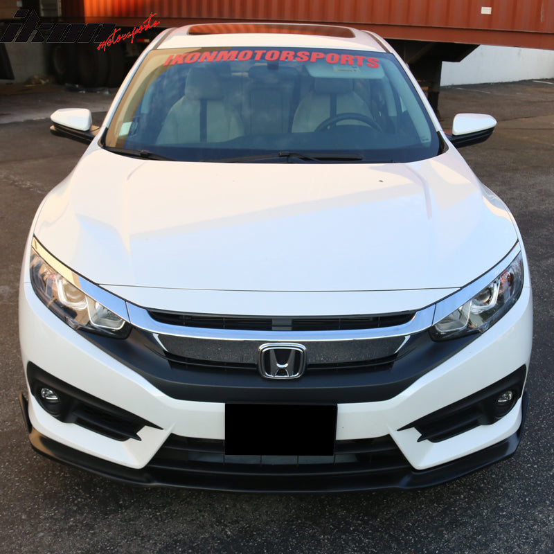 Pre-Painted Front Bumper Lip Compatible With 2016-2018 Honda Civic, CS Style Crystal Black Pearl #NH731P PU Front Lip Finisher Under Chin Spoiler Add On other color available by IKON MOTORSPORTS
