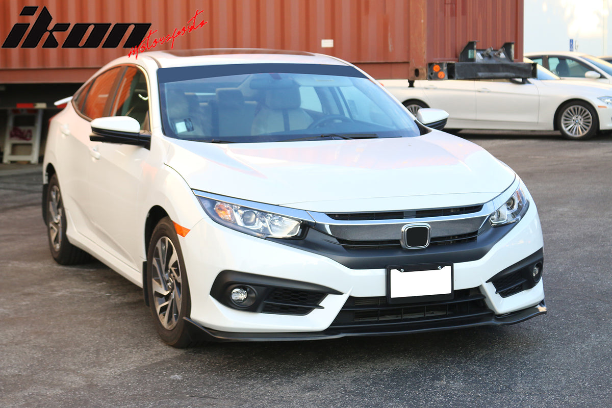 Front Bumper Lip Compatible With 2016-2018 Honda Civic, CS Style Black PU Front Lip Finisher Under Chin Spoiler Add On by IKON MOTORSPORTS, 2017