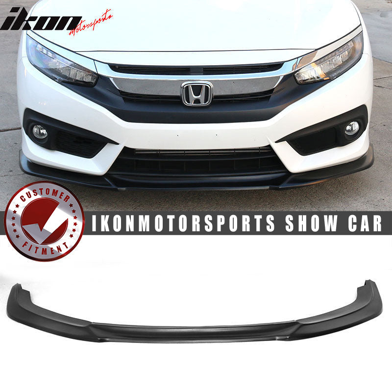 Fits 16-18 Honda Civic Coupe Sedan IKON GT Style Front Bumper Lip +  Side Caps