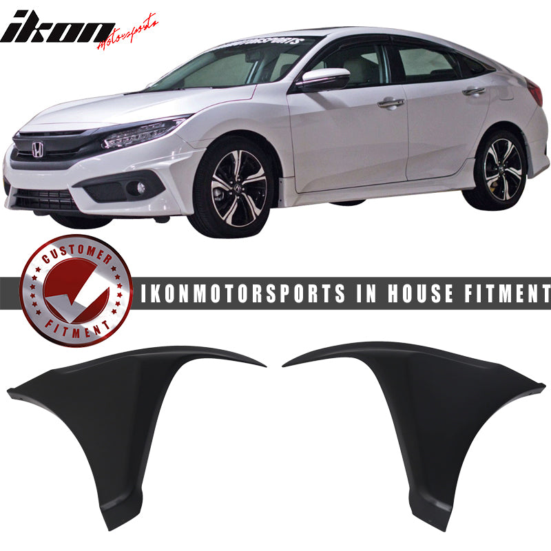 Front Bumper Lip Splitters & Side Caps Compatible With 2016-2018 Honda Civic, Unpainted Front Lip Finisher Under Chin Spoiler Add On by IKON MOTORSPORTS