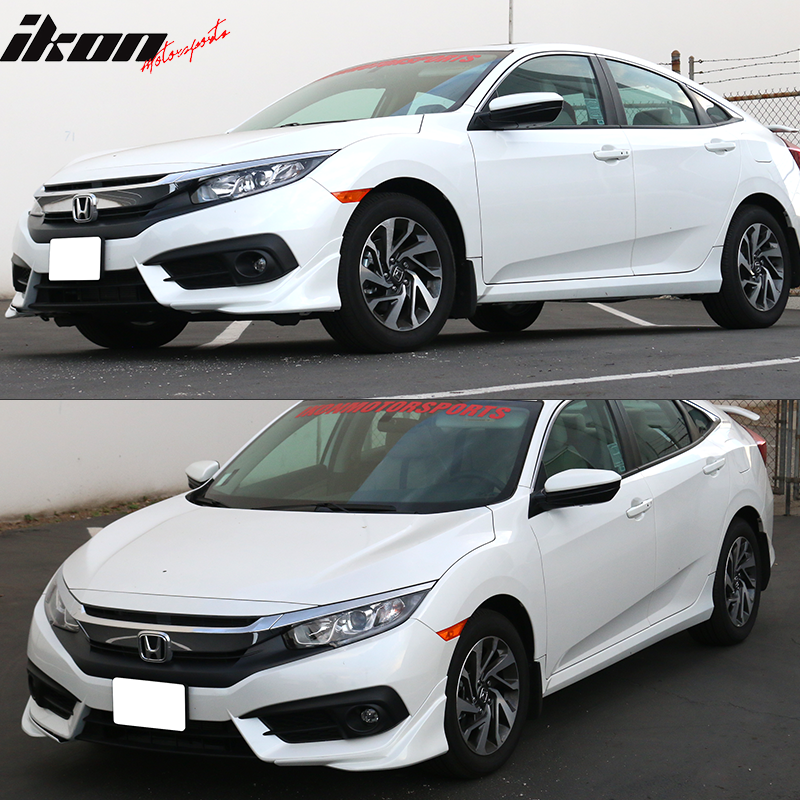 IKON MOTORSPORTS, Front Splitters Compatible With 2016-2018 Honda Civic 2-Door & 4-Door, 2PCS Front Bumper Lip Splitters Air Dam Chin MD Style PP Polypropylene Painted #NH788P Orchid White Pearl