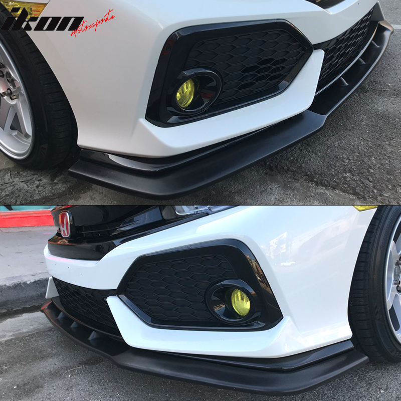 IKON MOTORSPORTS, Front Bumper Lip Compatible With 2017-2021 Honda Civic Hatchback Sport Trim Only, Ikon V3 Style Unpainted PU Front Lip Under Chin Spoiler Add On