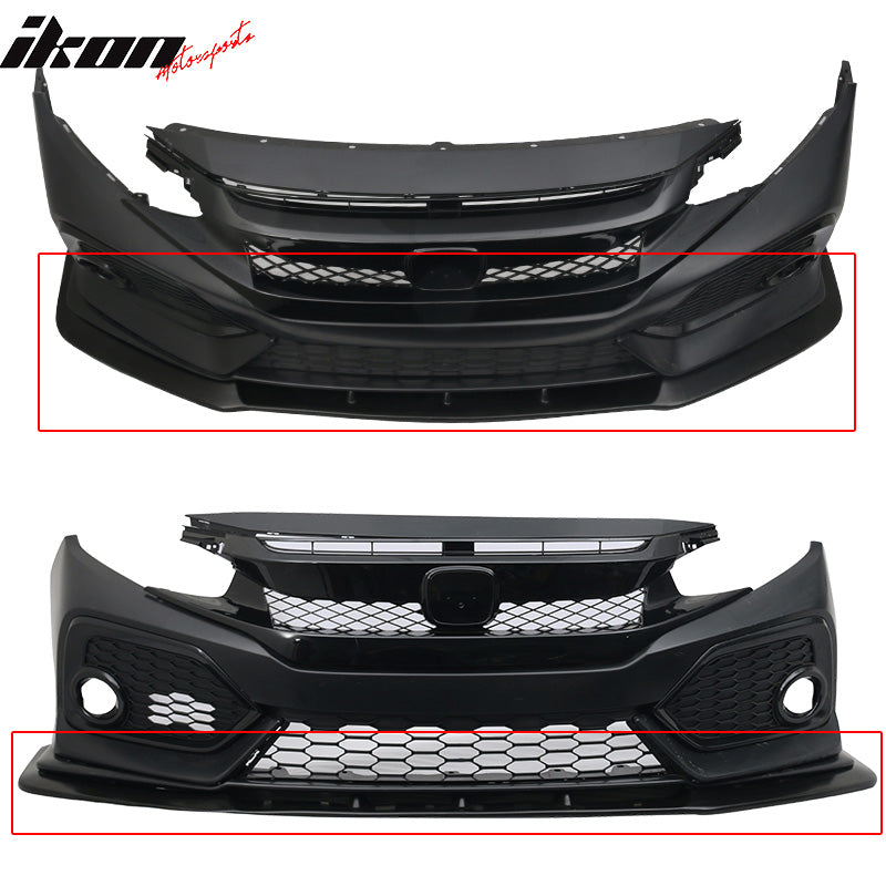 2017-2021 Honda Civic Hatchback IKON V3 Style Front Bumper Lip PU