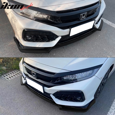 IKON MOTORSPORTS, Front Bumper Lip Compatible with 2017-2021 Honda Civic Hatchback & Si, PP Front Add On Lip Under Chin Spoiler