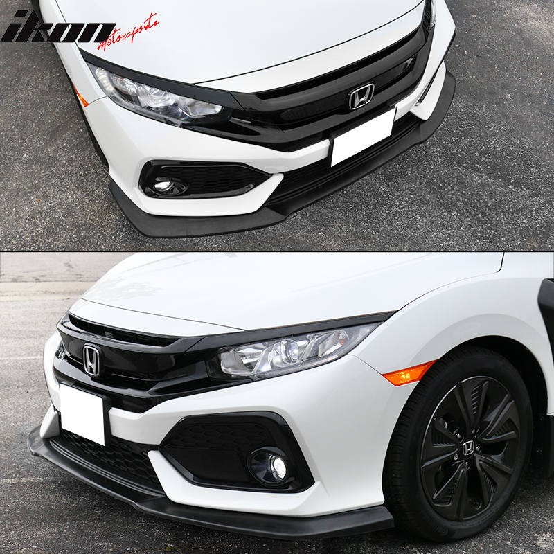 IKON MOTORSPORTS, Front Bumper Lip Compatible With 2017-2021 Honda Civic Hatchback Si Coupe Sedan, 10TH GEN GT Style Unpainted PU Air Dam Chin Spoiler