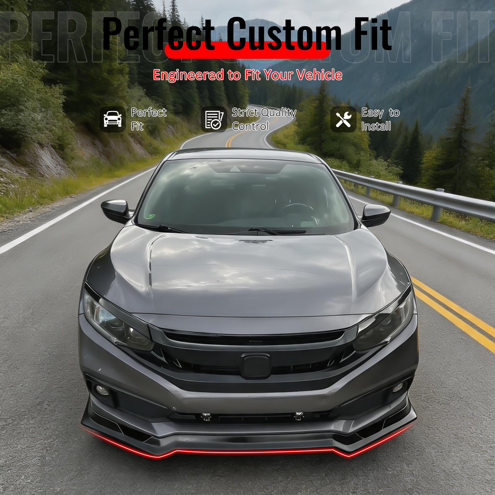 IKON MOTORSPORTS Front Bumper Lip Splitter Spoiler, Compatible with 2019-2021 Honda Civic Sedan 4-Door (Exclude SI Sedan), IKFM Style PU Polyurethane Air Dam Chin Spoiler Protector Splitter 1PCS