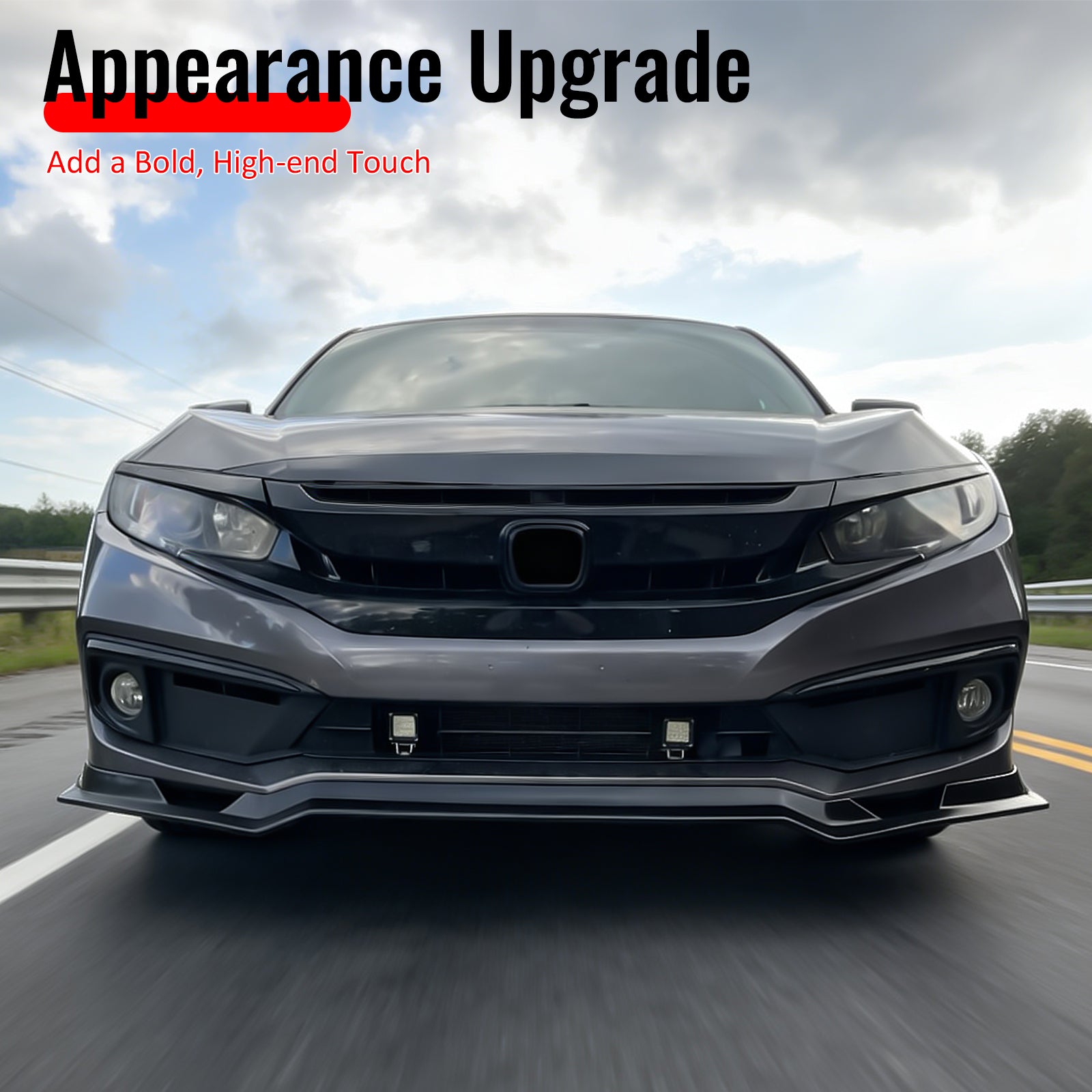 Fits 19-21 Honda Civic Sedan IKFM Style Front Bumper Lip Spoiler Splitter - PU