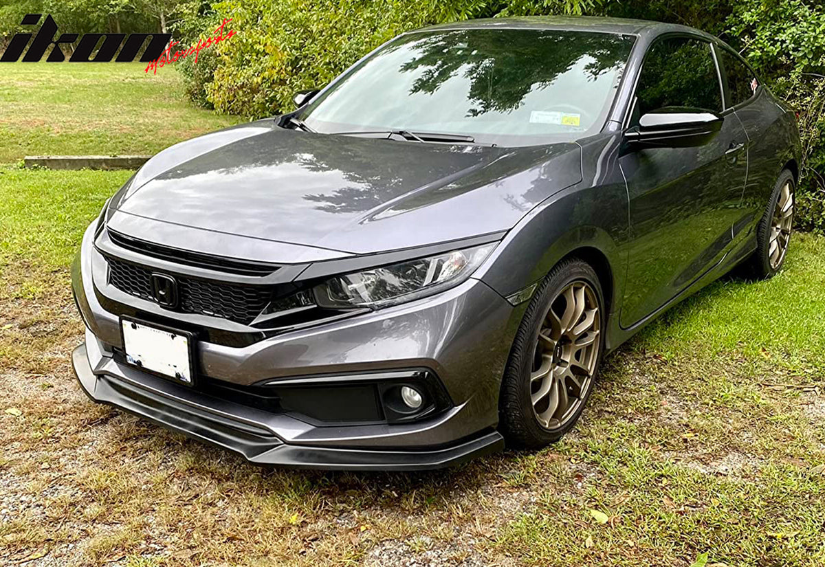 IKON MOTORSPORTS, Front Bumper Lip Compatible With 2019-2021 Honda Civic, GT Style Unpainted Black Polyurethane PU Front Lip Chin Spoiler