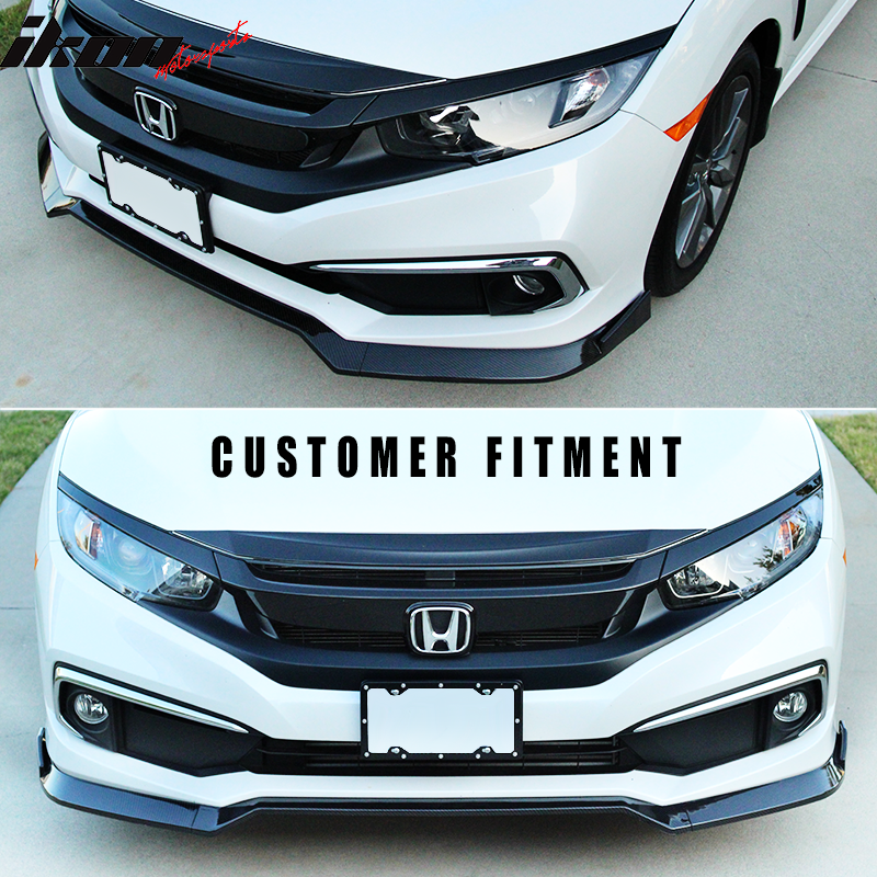 IKON MOTORSPORTS Front Lip Compatible With 2019-2021 Honda Civic, IKON V2 Style Front Bumper Lip Splitter Air Chin Spoiler Carbon Fiber Print / Gloss / Matte Black