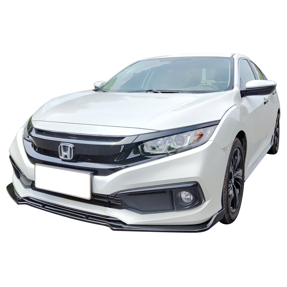 IKON MOTORSPORTS, Front Bumper Lip Compatible With 2019-2021 Honda Civic, V4 Style Front Lip Chin Spoiler Under Chin Lip
