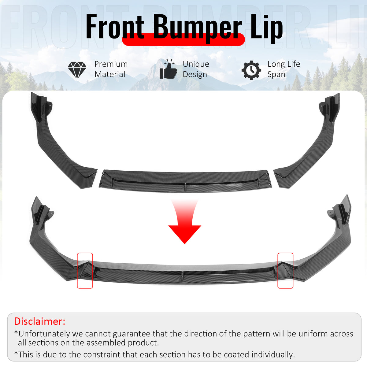 Fits 25-26 Honda Civic IKON V2 Front Bumper Lip Spoiler Chin Carbon Fiber Print