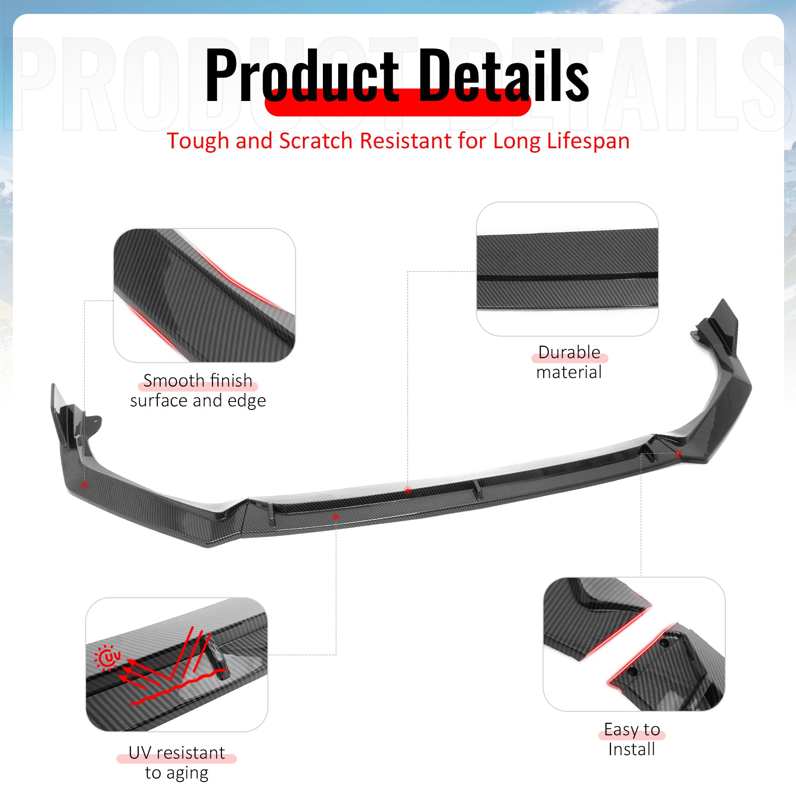 Fits 25-26 Honda Civic IKON V2 Front Bumper Lip Spoiler Chin Carbon Fiber Print