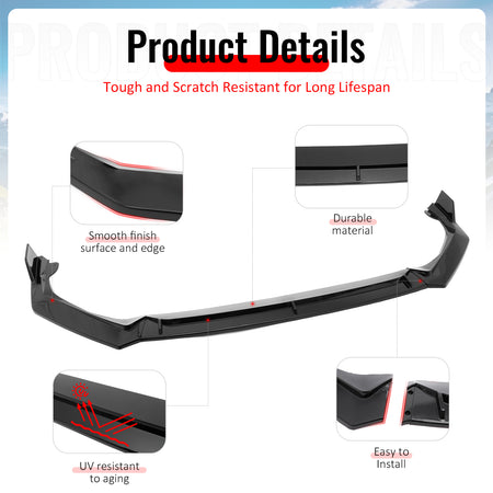 Fits 25-26 Honda Civic IKON V2 Style Front Bumper Lip Spoiler Chin Gloss Black