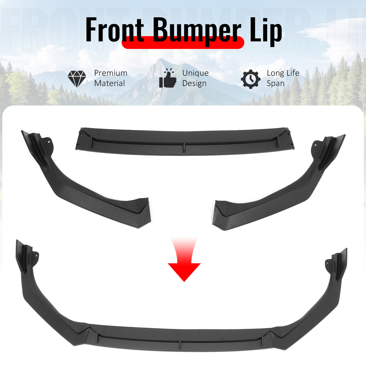 Fits 25-26 Honda Civic IKON V2 Style Front Bumper Lip Spoiler Chin Matte Black