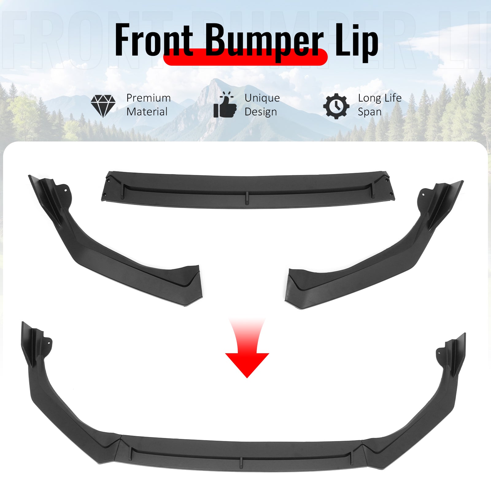 Fits 25-26 Honda Civic IKON V2 Style Front Bumper Lip Spoiler Chin Matte Black