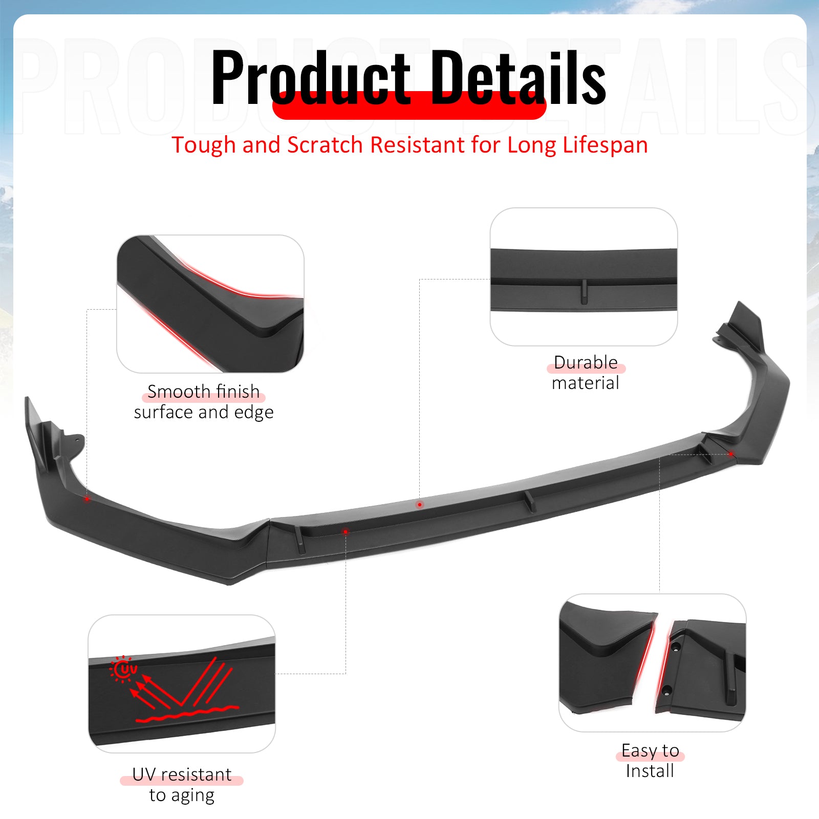 Fits 25-26 Honda Civic IKON V2 Style Front Bumper Lip Spoiler Chin Matte Black