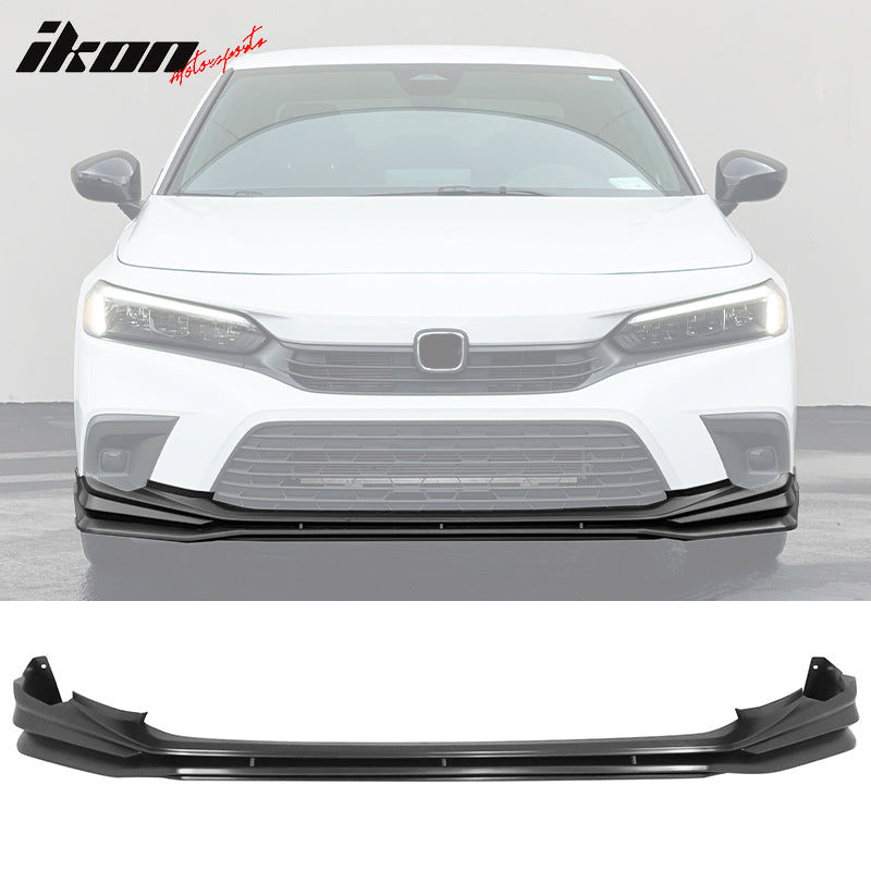 IKON MOTORSPORTS, Front & Rear Bumper Lip + Side Skirts Compatible With 2022-2024 Honda Civic 11th Gen Sedan 4-Door, Rear Lower Bumper Diffuser BodyKit With Muffler Tips Unpainted Black PP