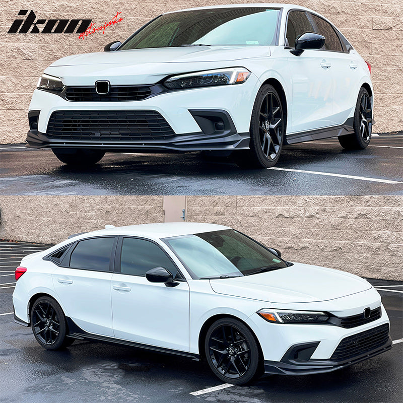 Fits 22-24 Honda Civic Sedan PP Side Skirts Front Rear Bumper Lip W/Muffler Tips