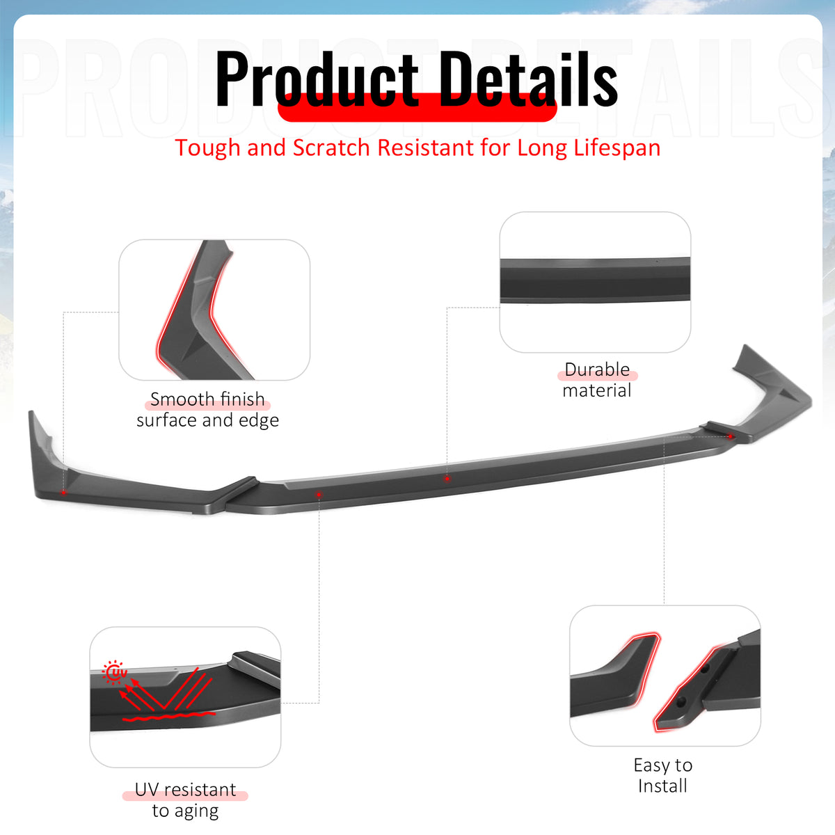 Fits 25-26 Honda Civic IKON Style Front Bumper Lip Chin PP Unpainted Black 3PCS