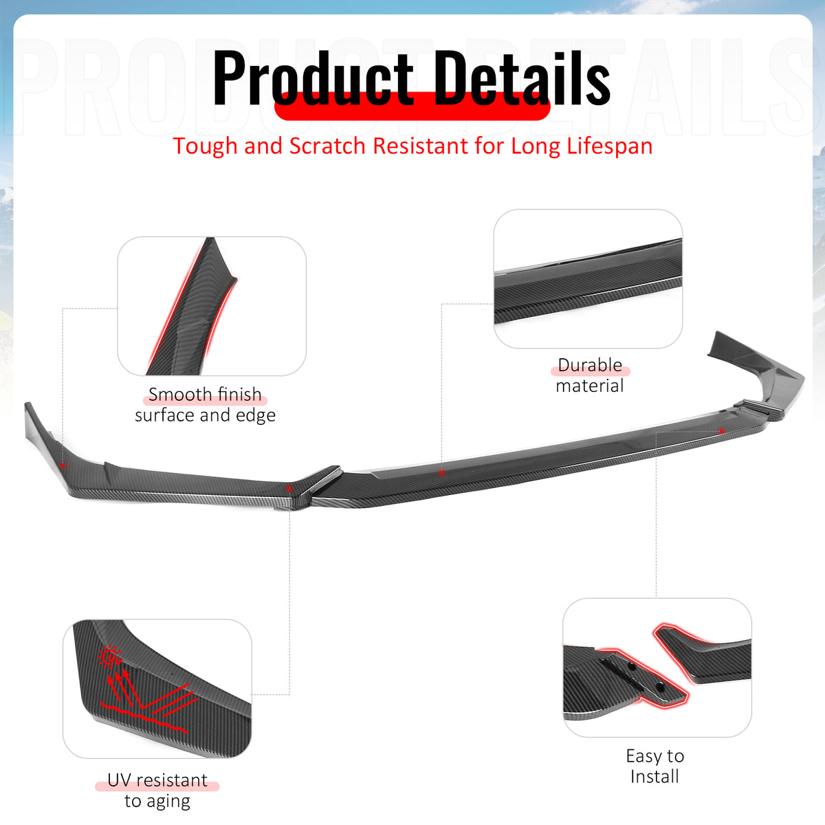 Fits 25-26 Honda Civic IKON Style Front Bumper Lip PP Carbon Fiber Print 3PCS
